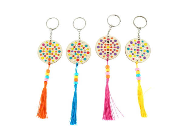 Wooden Mandala Keychain Kit - 3 - Keychains - 10doigts.com - Porte-clés - 10doigts.fr