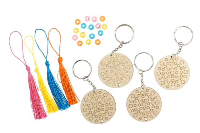 Wooden Mandala Keychain Kit - 4 - Keychains - 10doigts.com - Porte-clés - 10doigts.fr