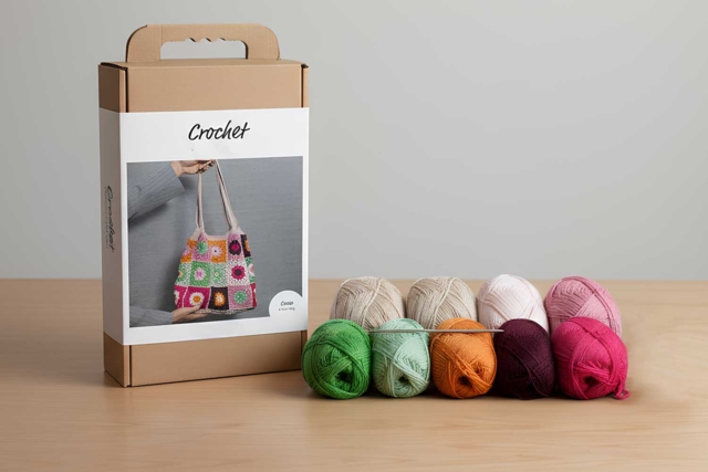 Kit bolsa de ganchillo en cuadrados Granny square - Kits Mercerie - 10doigts.fr
