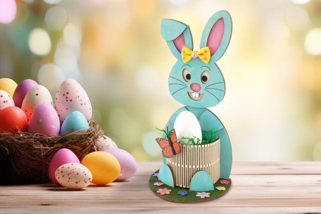 Easter Bunny and Wooden Basket - 3 - Easter Decor Supports - 10doigts.com - Supports de Pâques à décorer - 10doigts.fr