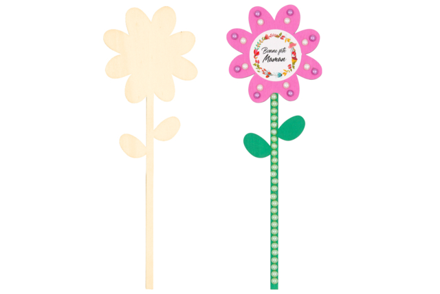 Assorted Wooden Flowers - 6 Pieces - 4 - Wooden Shapes - 10doigts.com - Supports plats en bois - 10doigts.fr