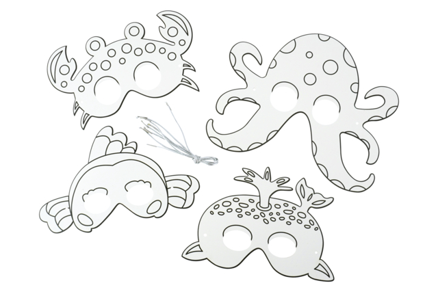 Máscaras de animales marinos para decorar - Masques à colorier - 10doigts.fr