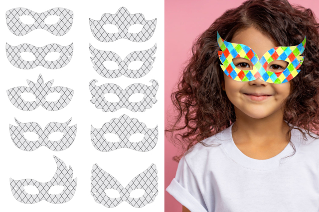 máscaras arlequín a colorir - Masques créatifs enfants - 10doigts.fr