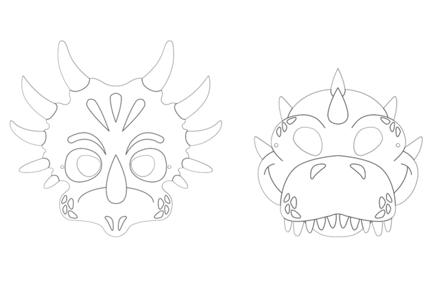 máscaras niños dinosaurios - Masques à colorier - 10doigts.fr