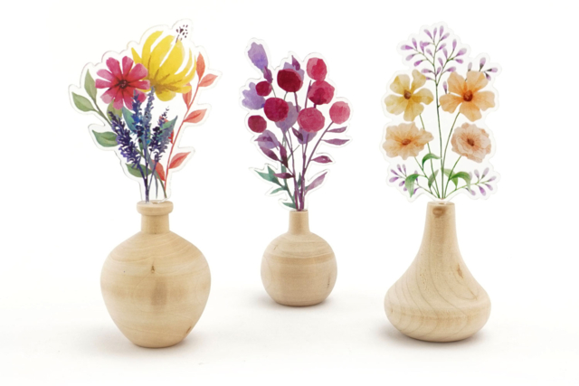 Mini Wooden Vases + Bouquets - 3 Pieces - 1 - Vases and Soliflores to Decorate - 10doigts.com - Vases et soliflores à décorer - 10doigts.fr