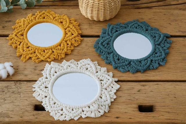 espejo redondo de macramé - Miroirs à décorer - 10doigts.fr