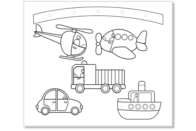 Dinosaur & Transport Theme Mobiles - 4 Mobiles - 5 - Coloring Supports - 10doigts.com - Supports de coloriages originaux pour enfants - 10doigts.fr