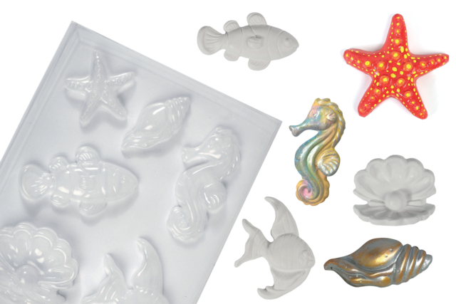 molde 6 motivos del mar - Moules pour plâtre, savon, béton ... - 10doigts.fr
