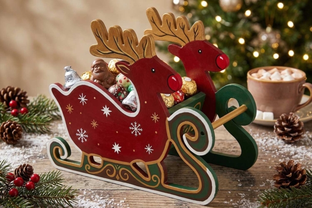 panier renne en bois - Objets en bois Noël - 10doigts.fr