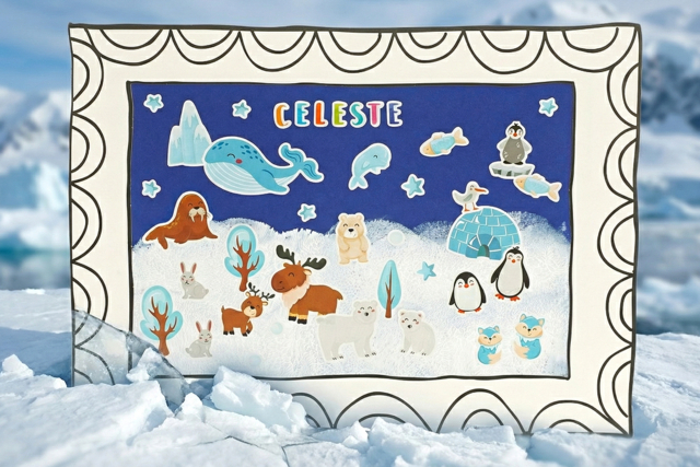 Pintura con globos y gomets: la banquisa - Cadres en carton - 10doigts.fr