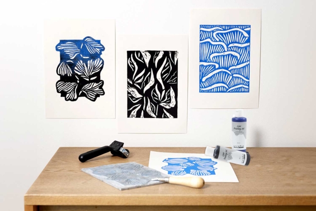 Pinturas Linogravure, azul - Matériel de linogravure : s'initier à l'impression d'estampes maison - 10doigts.fr
