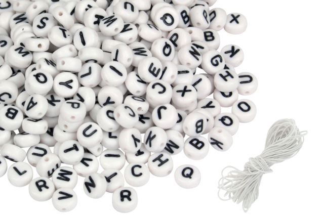 Abalorios letras negro y blanco - Bijoux messages - 10doigts.fr