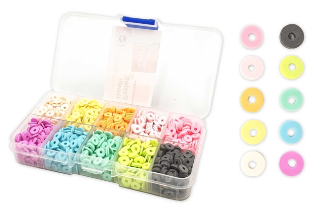 abalorios redondos heishi pastel - Perles Heishi et coquillages - 10doigts.fr