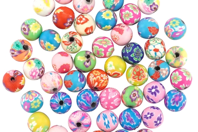Abalorios redondos de polímero Millefiori - 50 abalorios - Perles Pâte polymère - 10doigts.fr