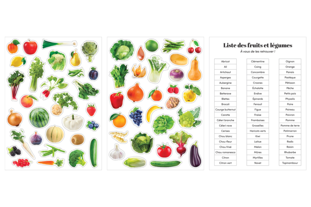 Stickers "I Learn Fruits and Vegetables" - 60 pcs - 2 - Flower, Fruit, and Vegetable Stickers - 10doigts.com - Gommettes Fleurs, Fruits et Légumes - 10doigts.fr