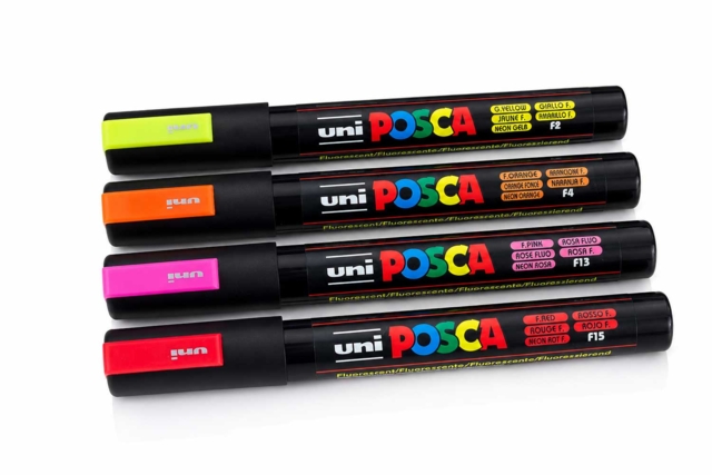 POSCA PC-5M Pouch 4 Fluorescent Colors - Marqueurs POSCA : la référence mondiale de la peinture nomade - 10doigts.fr