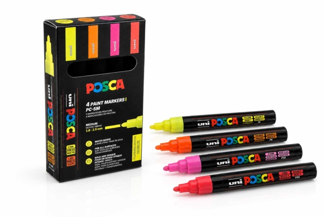 Posca Fluorescent PC5M - 4 Colors - Marqueurs POSCA : la référence mondiale de la peinture nomade - 10doigts.fr