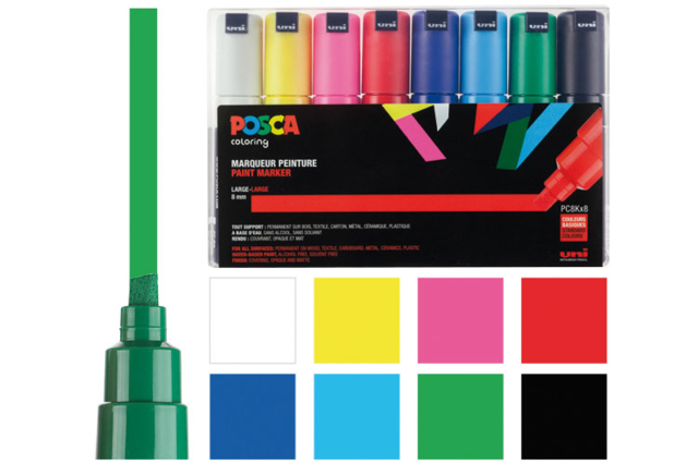 posca puntas anchas x8 - Feutres pointes larges : pour des coloriages éclatants et des aplats parfaits - 10doigts.fr