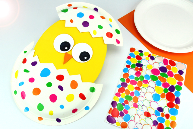 Pollito con un plato de cartón (FÁCIL) - Stickers mosaïques : l’art du collage de précision pour les enfants - 10doigts.fr