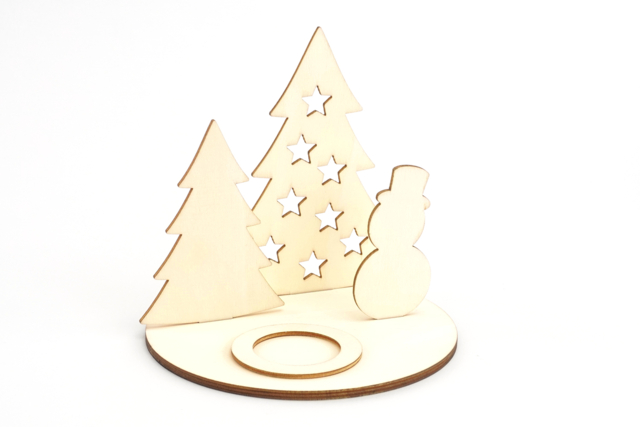 Set of 2 Candle Holders with Christmas Scene - 3 - Wood Candle Holders - 10doigts.com - Bougeoirs en bois - 10doigts.fr