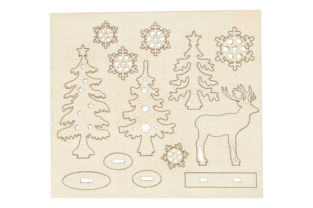 Wooden Christmas Scene - Deer and Trees to Assemble - 3 - Raw Wood Decor - 10doigts.com - Déco en bois brut - 10doigts.fr