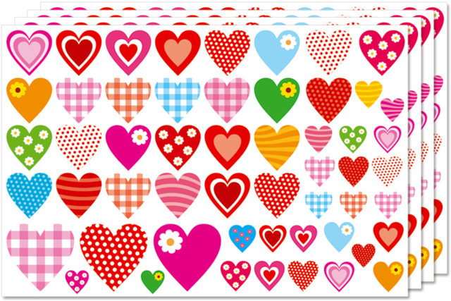 Set de 108 gommettes corazones fantasía (2 planchas de 54 gommettes) - Gommettes cœur : des cœurs adhésifs pour vos activités créatives - 10doigts.fr