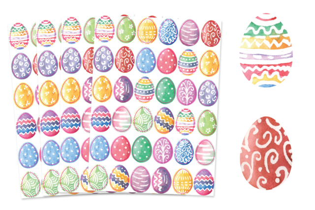 Set de 144 gommettes huevos de pascua acuarelas - Gommettes Pâques - 10doigts.fr