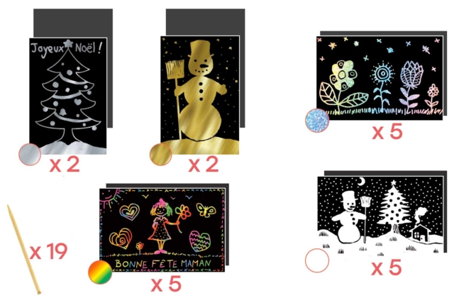 Set de 19 cartas rascar color'mix  - Cartes à gratter et à poinçonner : révélez votre créativité en relief - 10doigts.fr