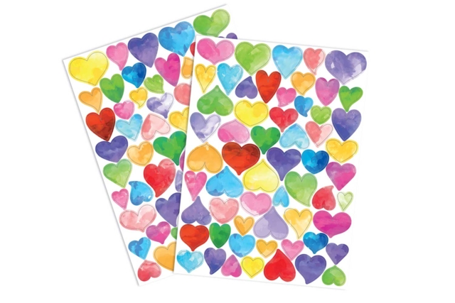 Set de 2 planches de gommettes corazones acuarela - Gommettes Fête des parents : personnaliser vos cadeaux avec amour - 10doigts.fr