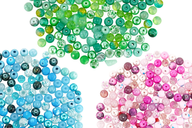 Juego de 3 camaieux (verde, rosa y azul) - Perles Acrylique - 10doigts.fr