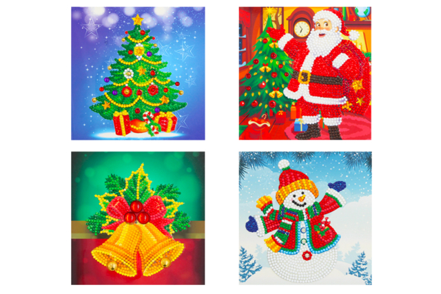Christmas Diamond Painting Card Kit - 4 Cards - 1 - Greeting Cards - 10doigts.com - Cartes de voeux - 10doigts.fr