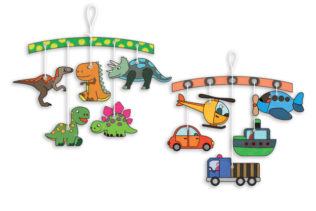 Dinosaur & Transport Theme Mobiles - 4 Mobiles - 1 - Coloring Supports - 10doigts.com - Supports de coloriages originaux pour enfants - 10doigts.fr