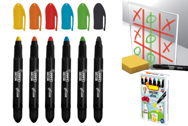 Set de 6 rotuladores de punta gruesa para vidrio y ventanas - colores vivos - Crayons cire : l'éveil au dessin en toute liberté - 10doigts.fr