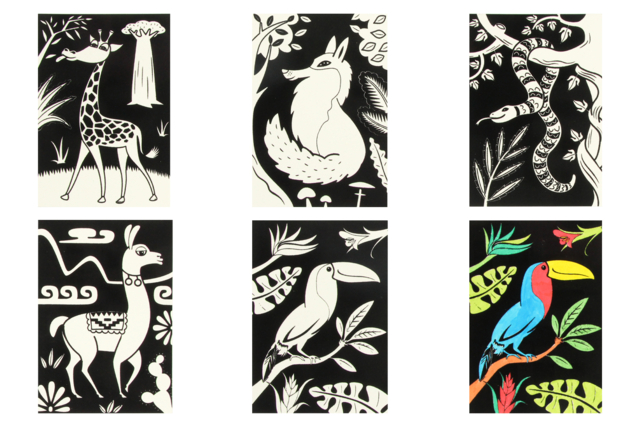 Set de 8 tarjetas de colorear terciopelo de animales A5 - Coloriage - 10doigts.fr