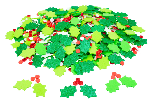 Foam Stickers Holly Leaves - 400 pcs - 1 - Foam Stickers - 10doigts.com - Stickers mousse : donnez du volume à vos créations - 10doigts.fr