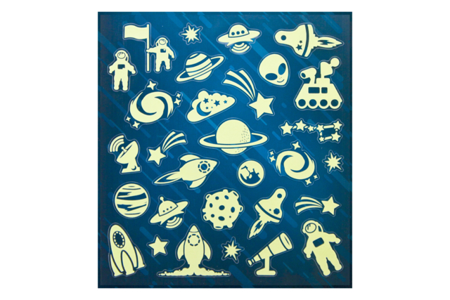 Glow-in-the-Dark "Space" Stickers - 30 Pieces - 1 - Phosphorescent Stickers - 10doigts.com - Gommettes phosphorescentes : faites briller vos créations dans l'obscurité - 10doigts.fr