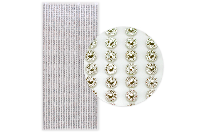 Self-adhesive Rhinestone Strips, Silver - 1292 Rhinestones - 1 - Rhinestones - 10doigts.com - Strass : apportez de l'éclat à toutes vos créations - 10doigts.fr