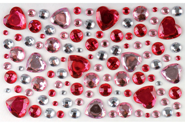 Self-adhesive Rhinestones Hearts and Circles, Pink - 106 pcs - 1 - Heart Decorations - 10doigts.com - Décorations coeurs pour des créations pleines d'amour - 10doigts.fr