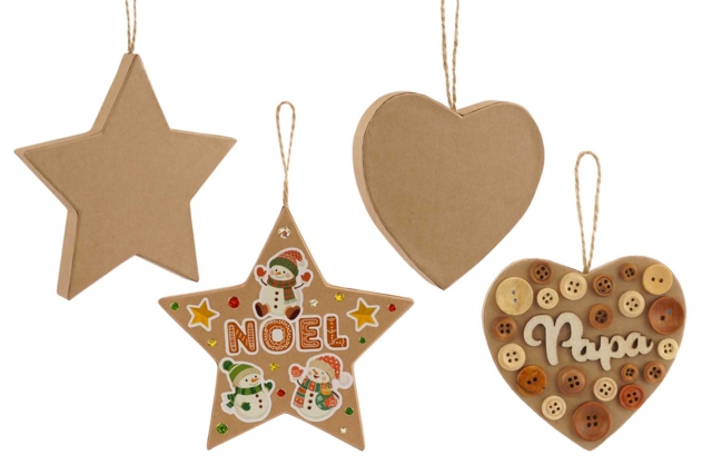 Star and Heart Cardboard Kraft Ornaments - 1 - Christmas Garland and Ornaments - 10doigts.com - Guirlandes et suspensions Noël - 10doigts.fr