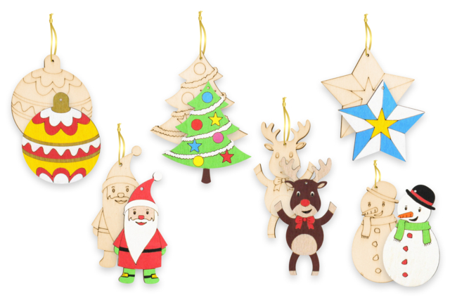 Laser-Engraved Wooden Christmas Ornaments - 6 Pieces - 1 - Christmas Garland and Ornaments - 10doigts.com - Guirlandes et suspensions Noël - 10doigts.fr