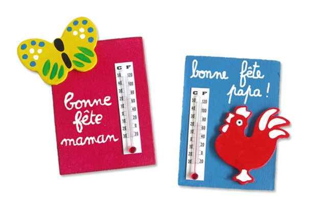 termómetro sobre plancheta decorada en madera - Thermomètres à décorer et à fabriquer - 10doigts.fr