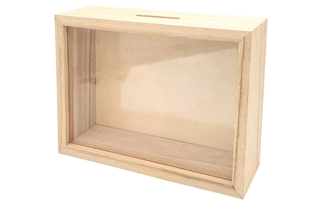 Wooden and Plexiglass Piggy Bank - 2 - Wooden Office Items - 10doigts.com - Objets bois pour le bureau - 10doigts.fr