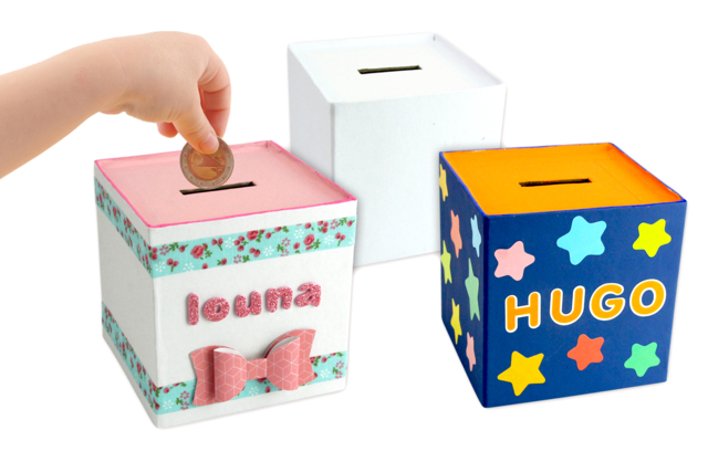 hucha de cartón blanco para decorar - Boîtes et corbeilles en carton - 10doigts.fr