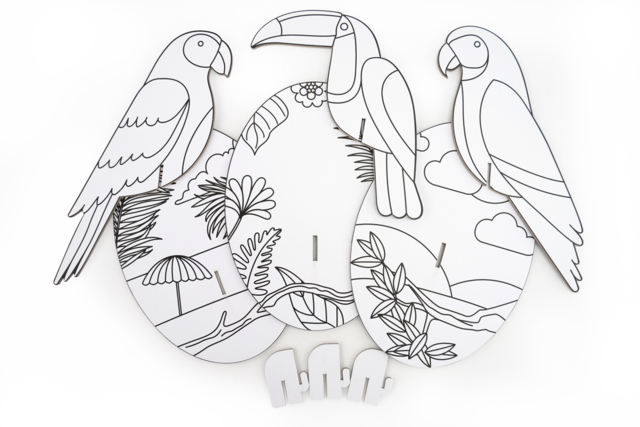 3D Tropical Bird Trophies - 3 Pieces - 2 - Coloring Shapes and Drawings - 10doigts.com - Coloriage - 10doigts.fr