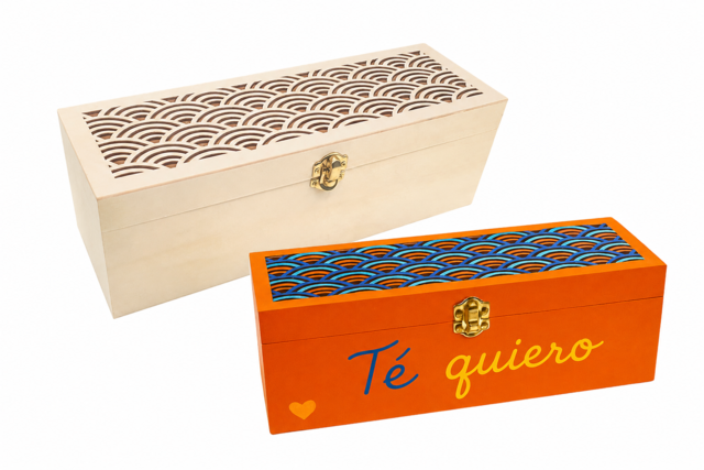 Caja de té con tapa calada 30 cm - Boîtes en bois - 10doigts.fr