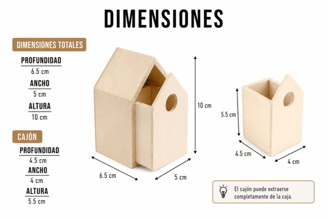 Dimensiones - Boîtes en bois à décorer - 10doigts.fr